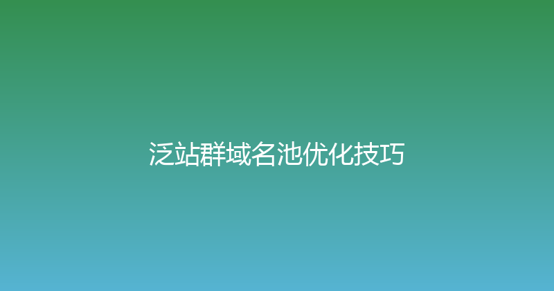 泛站群域名池优化技巧 封面图
